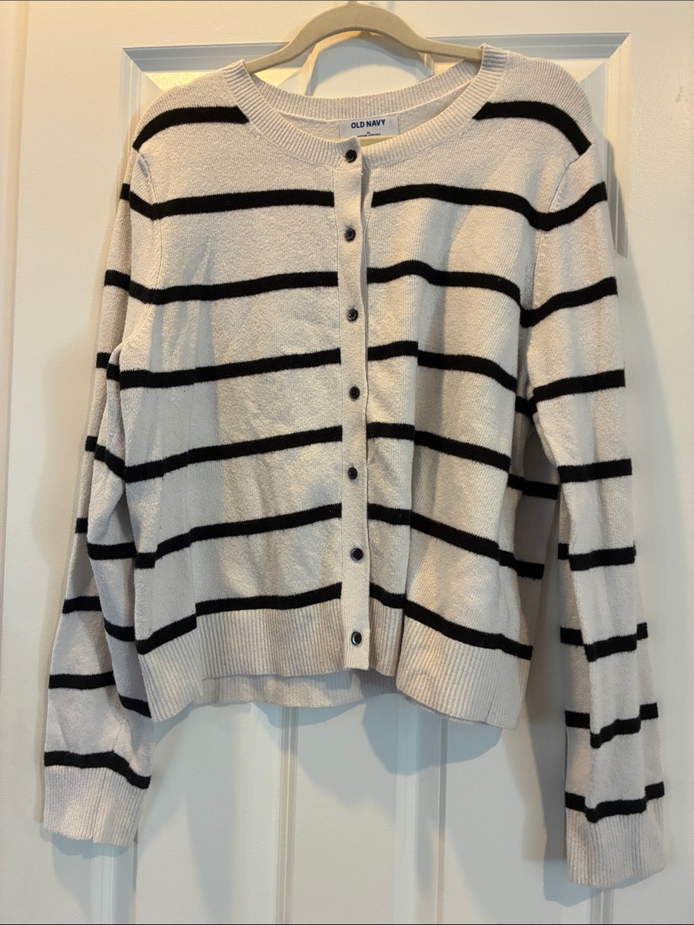 Old Navy Cream and Black Striped Button-Front Cardigan